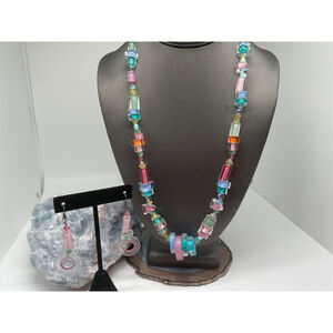 MURANO Style TOURMALINE Artistic Chunky Necklace & Earrings